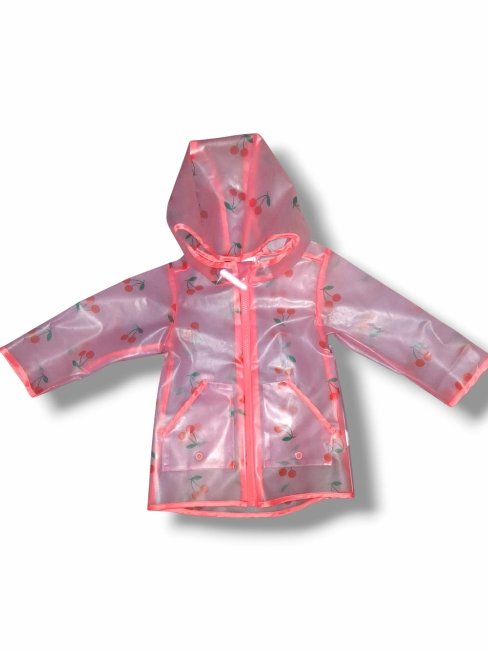 Cat & Jack Toddler Girls Clear Cherry Print Hooded Raincoat - 12M - Rare Print